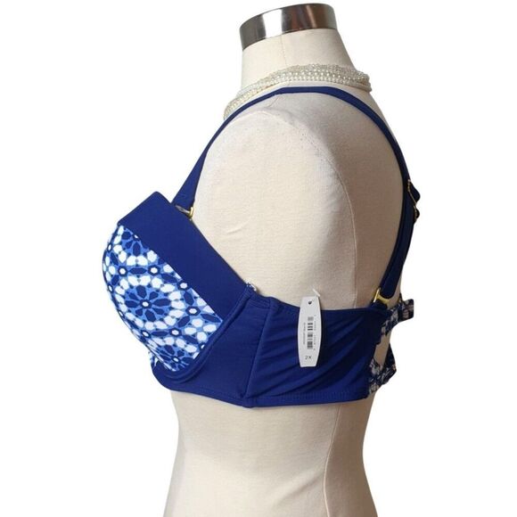 Adore Me Womens 2X Bikini Top Blue Mosaic Print Molded Cups Underlined Straps - Picture 2 of 5